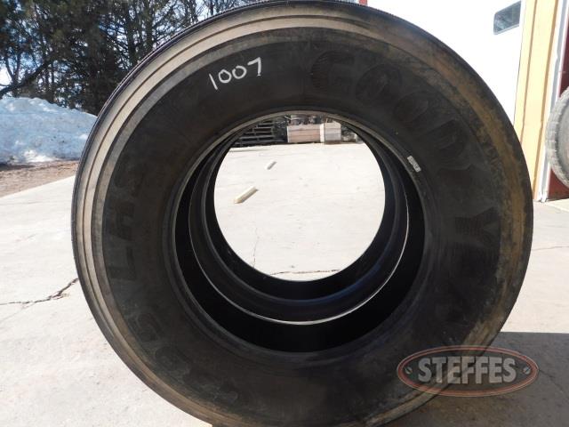 (2) 295/75R22.5 steer tires, used